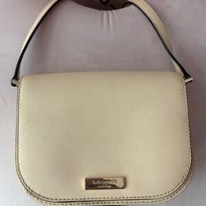Kate Spade New York Cream Saffiano Leather Crossbody Saddle Bag Gold Logo